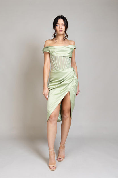 Emerald Muse Silk Midi Dress