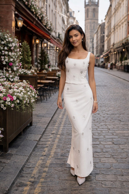 Oddmuse - White Embellished Two Piece Set