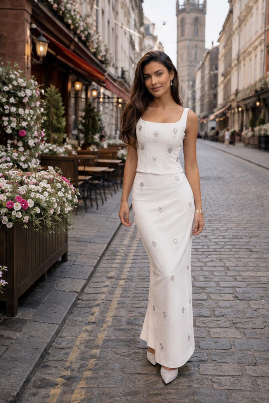 Oddmuse - White Embellished Two Piece Set