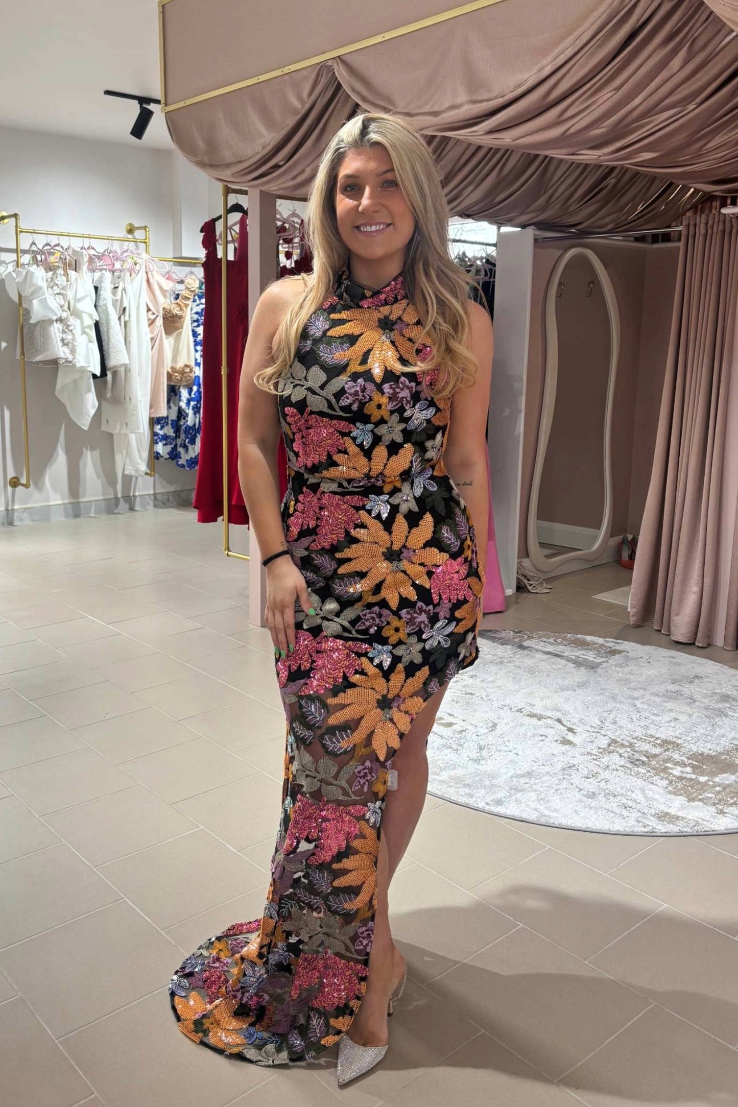 Elliatt - Kiran Halter Gown Orange Floral